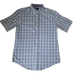 Mason James Men’s Small Blue Check Stretch Button Down Short Sleeve Shirt
